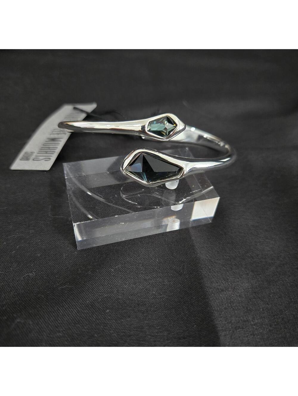 Robert Lee Morris Soho Hinge Bangle Bracelet Silver Tone Faceted Blue Stone